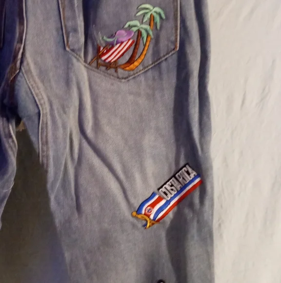 Really Cute Embroidered Patches On Denim Joggers with Drawstring - Picture 12 of 13